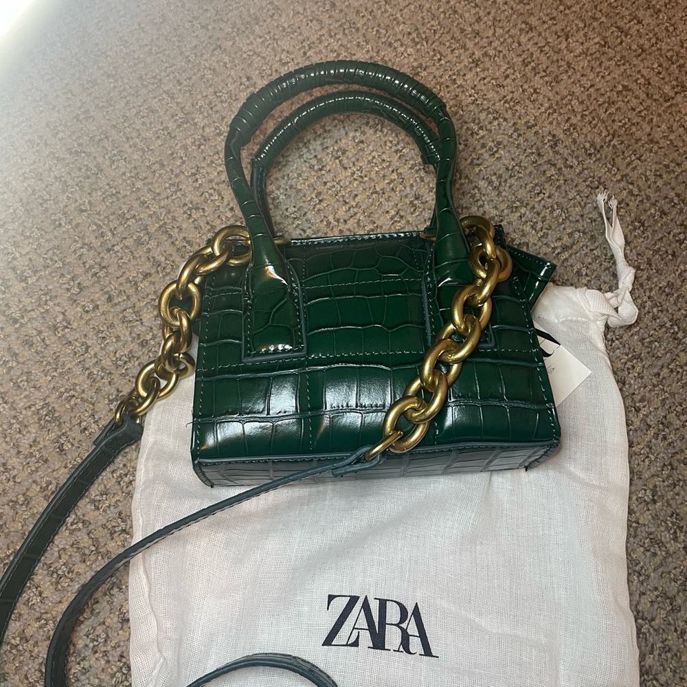 Zara green croc mini bag